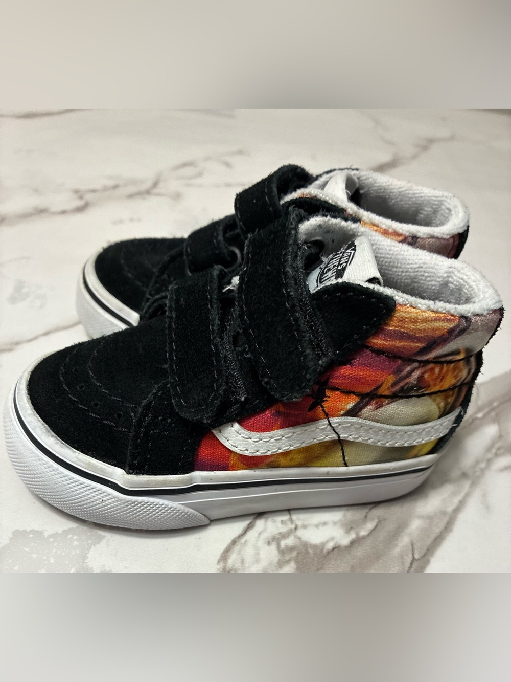 Vans Kids Black High-Top Sneakers with Orange & Yellow Floral size : 4.5 toddler